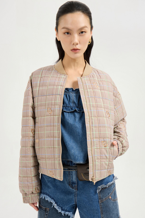 LUCKY CHOUETTE - 패딩 - Emblem Quilting Check Padded Jumper (multi color)