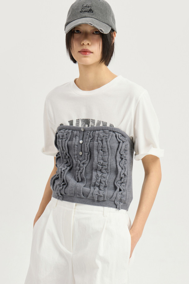 LUCKY CHOUETTE - 베스트 - Frill Detail Knit Vest (melange grey)