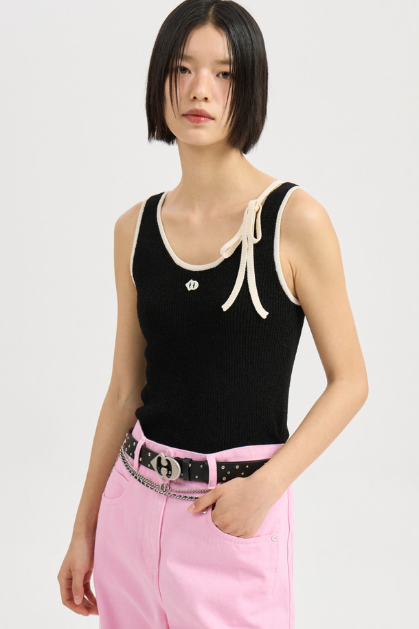 LUCKY CHOUETTE - 스웨터 - Color Line Sleeveless Pullover (black)