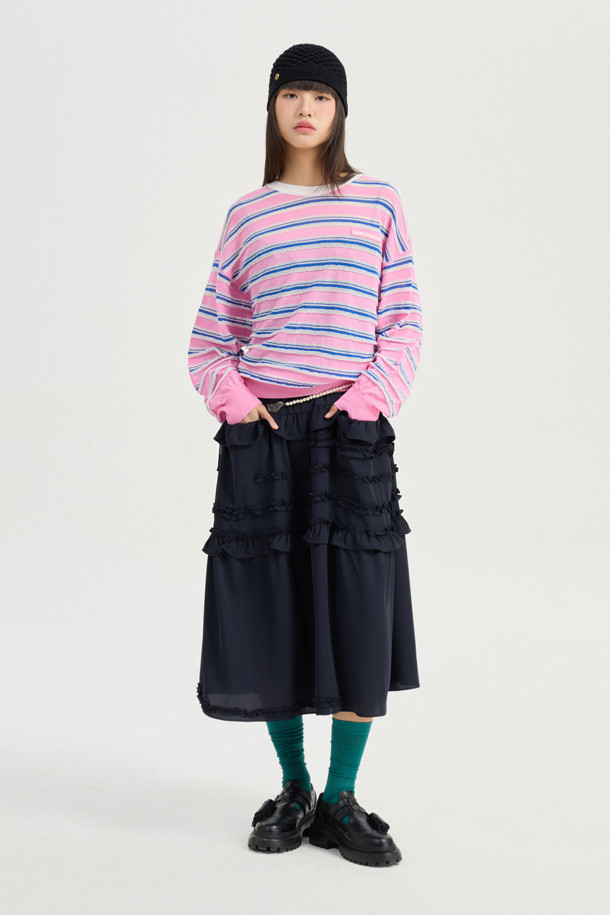 LUCKY CHOUETTE - 스웨터 - Color Stripe Knit Pullover (pink)