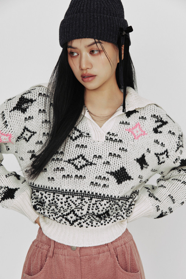 LUCKY CHOUETTE - 스웨터 - [Holiday Edition] Sailor Jacquard Knitwear Pullover (ivory)