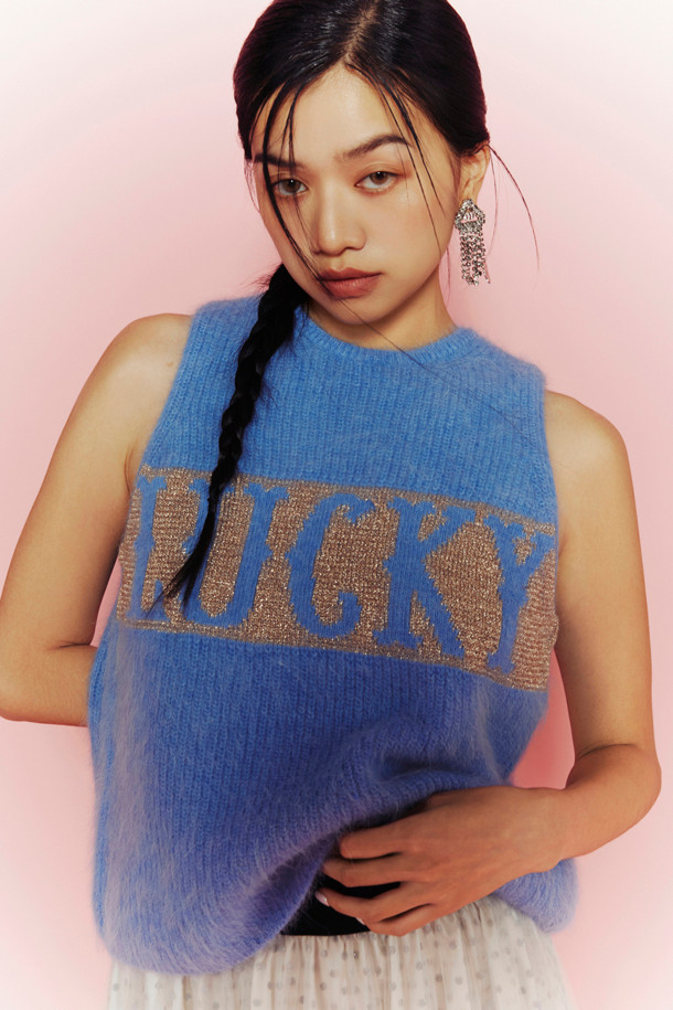 LUCKY CHOUETTE - 스웨터 - [Holiday Edition] Angora Sleeveless Knit Pullover (blue)