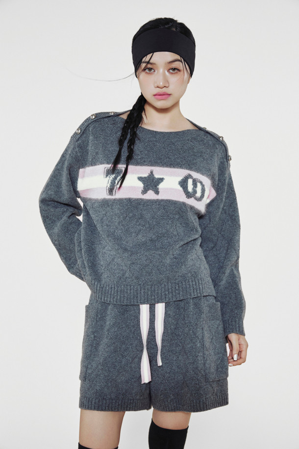 LUCKY CHOUETTE -  - [Re-Order] [Holiday Edition] Front Accentuated Knit Pullover (melange grey)