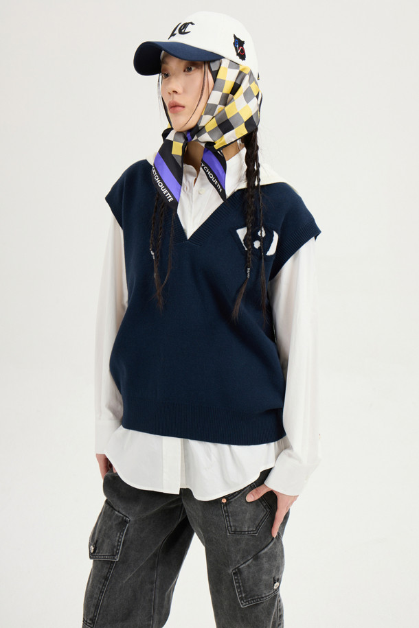 LUCKY CHOUETTE - 베스트 - Coloring Hooded Knit Vest (navy)