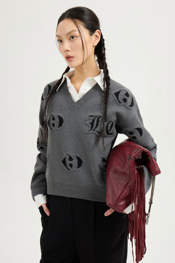 LUCKY CHOUETTE - 스웨터 - Emblem Weaves Knit Pullover (grey)