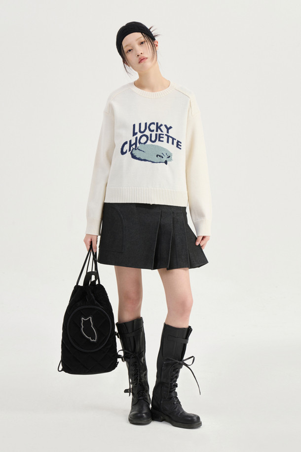 LUCKY CHOUETTE - 스웨터 - Intarsia Chouette Round Neck Pullover (ivory)