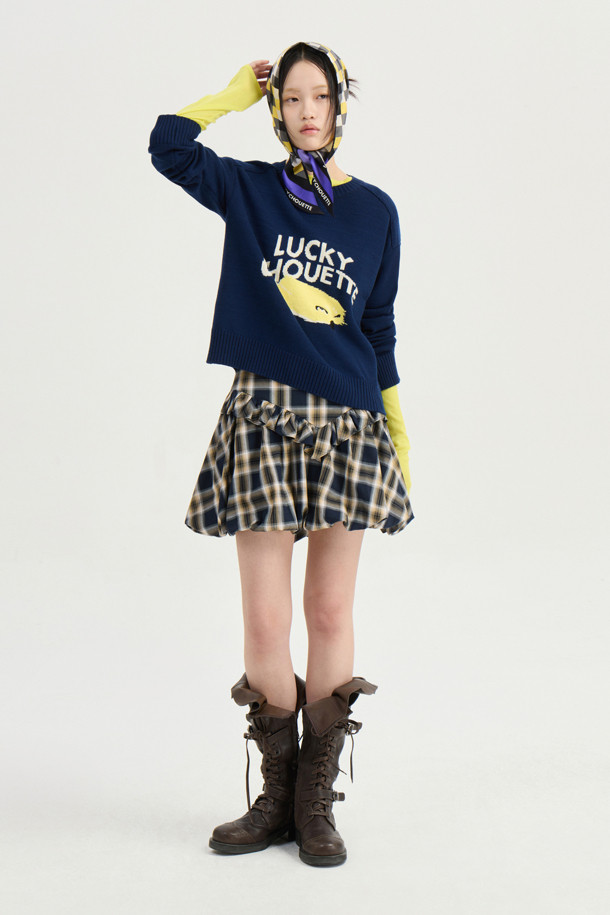 LUCKY CHOUETTE - 스웨터 - Intarsia Chouette Round Neck Pullover (dark navy)