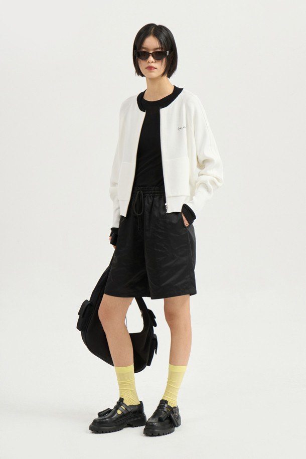 LUCKY CHOUETTE - 가디건 - Slim Fit Zip up Knit Cardigan (ivory)