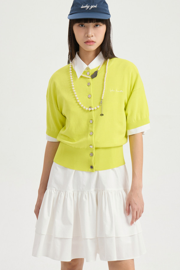 LUCKY CHOUETTE - 가디건 - Essential Half Sleeve Knit Cardigan (yellow)