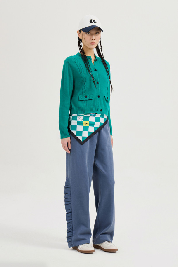 LUCKY CHOUETTE - 가디건 - Back Lucky Lettering Knit Cardigan (green)