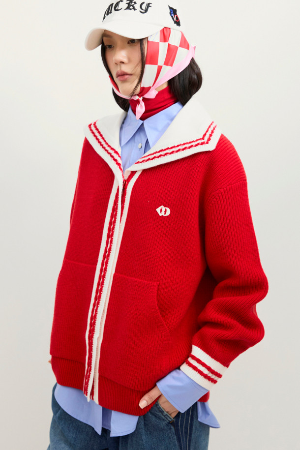 LUCKY CHOUETTE - 가디건 - Mini Sailor Knit Cardigan (red)