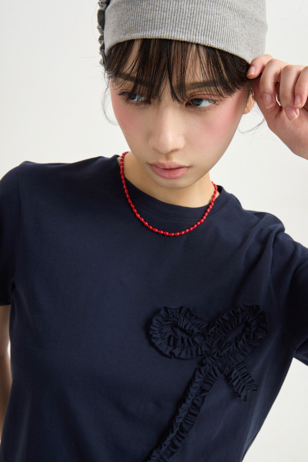 LUCKY CHOUETTE - 반소매 티셔츠 - Chouetties by LUCKY CHOUETTE_Ribbon Point Half Sleeve T-shirt (navy)