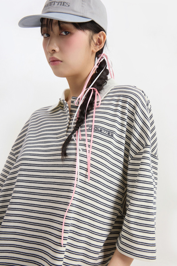 LUCKY CHOUETTE - 반소매 티셔츠 - Chouetties by LUCKY CHOUETTE_Stripe Pique Half Sleeve T-shirt (dark navy)