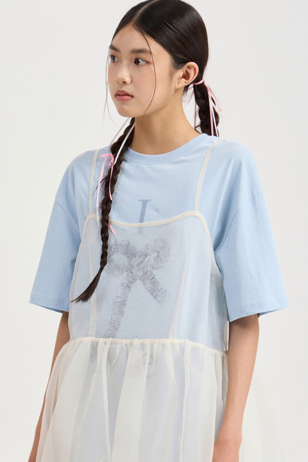 LUCKY CHOUETTE - 반소매 티셔츠 - [Re-Order] Chouetties by LUCKY CHOUETTE_Graphic Semi Over Fit Half Sleeve T-shirt (light blue)