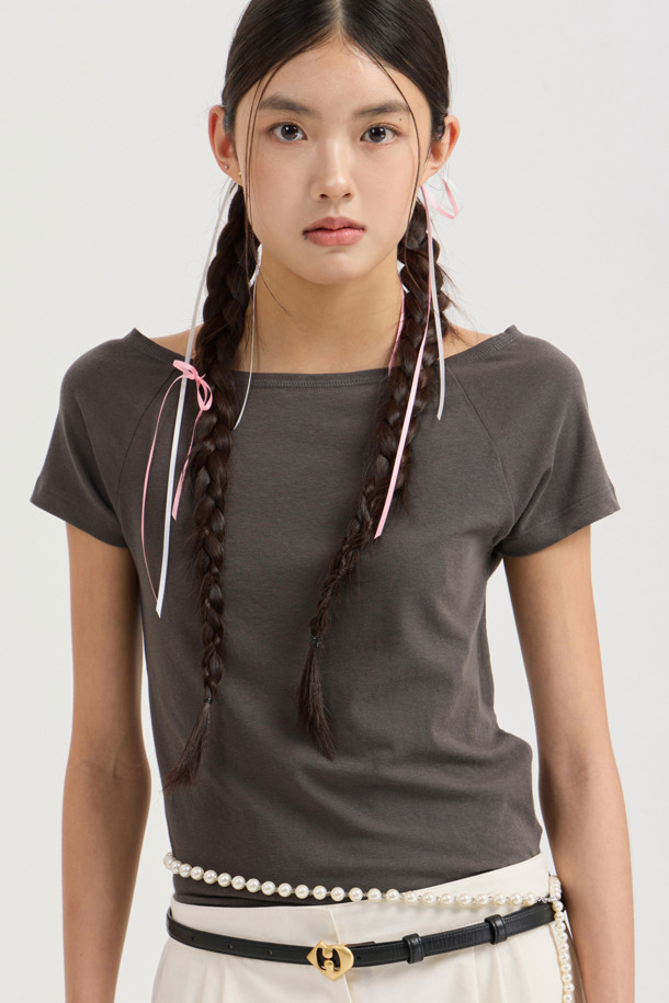 LUCKY CHOUETTE - 반소매 티셔츠 - Chouetties by LUCKY CHOUETTE_Boat Neck Half Sleeve T-shirt (grey)