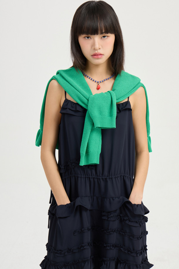 LUCKY CHOUETTE - 민소매 원피스 - Frill Slip Long Dress (dark navy)
