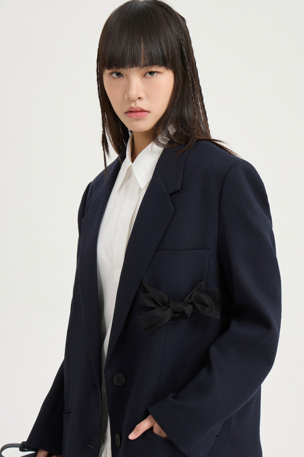 LUCKY CHOUETTE - 자켓 - Pocket Ribbon Single Jacket (dark navy)