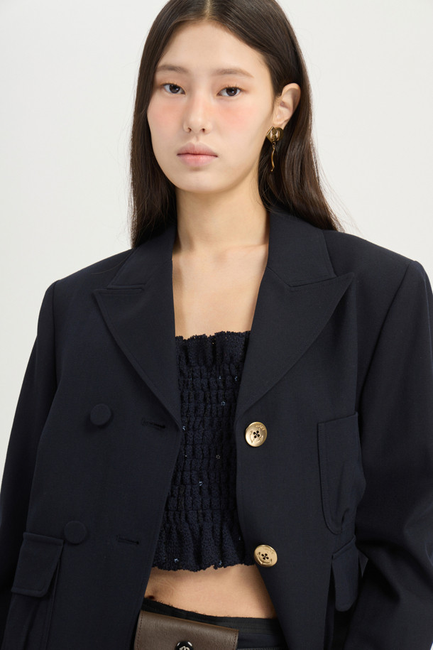 LUCKY CHOUETTE - 자켓 - [Atelier] Wool Cotton Crop Jacket (dark navy)