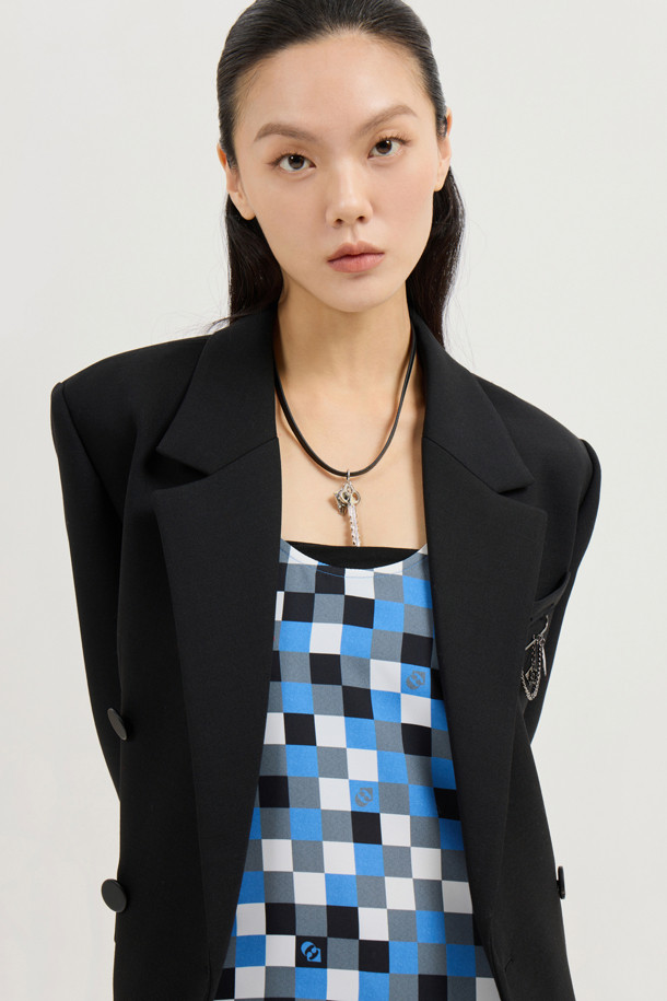 LUCKY CHOUETTE - 자켓 - Solid Brooch Double Jacket (dark black)