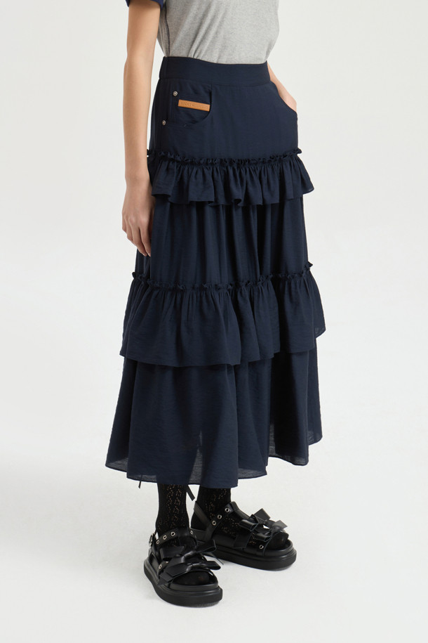 LUCKY CHOUETTE - 롱스커트 - Shirring Stripe Back Banding Long Skirt