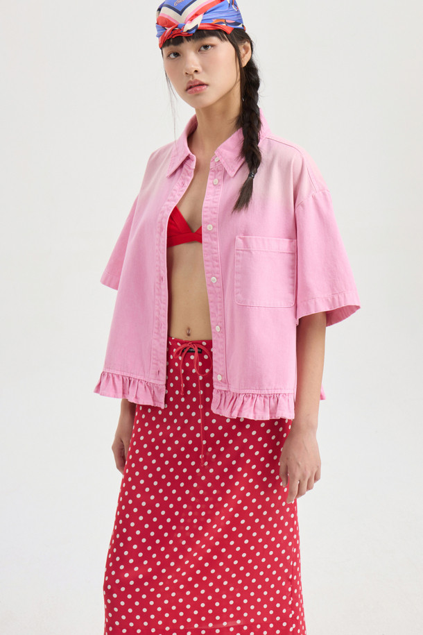 Dot Print Banding Midi Skirt (red)_LUCKY CHOUETTE - 코오롱몰