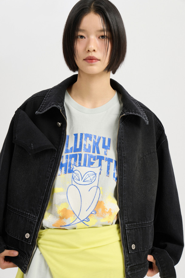 LUCKY CHOUETTE - 자켓 - Front Detail Denim Collar Jacket (black)