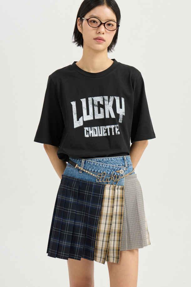 LUCKY CHOUETTE - 미니스커트 - Material Mix Denim Mini Skirt (multi color)