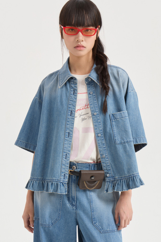 LUCKY CHOUETTE - 블라우스 - [Re-Order] Denim Shirt Blouse (blue)