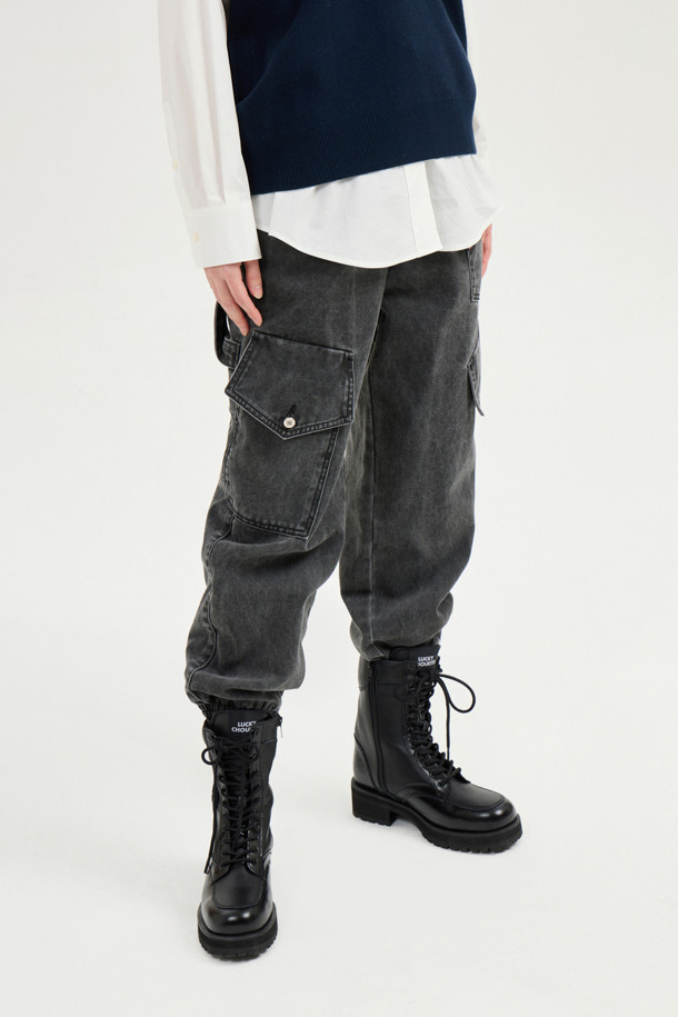 LUCKY CHOUETTE - 롱/미디팬츠 - Out Pocket Jogger Denim Pants (grey)