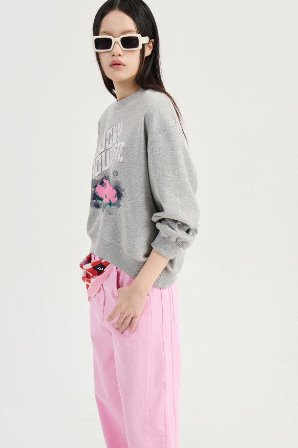 LUCKY CHOUETTE - 롱/미디팬츠 - Waist Coloring Cocoon Fit Denim Pants (pink)