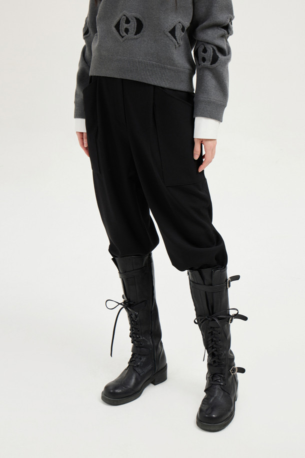 LUCKY CHOUETTE - 롱/미디팬츠 - Straight Back-banding Pants (black)