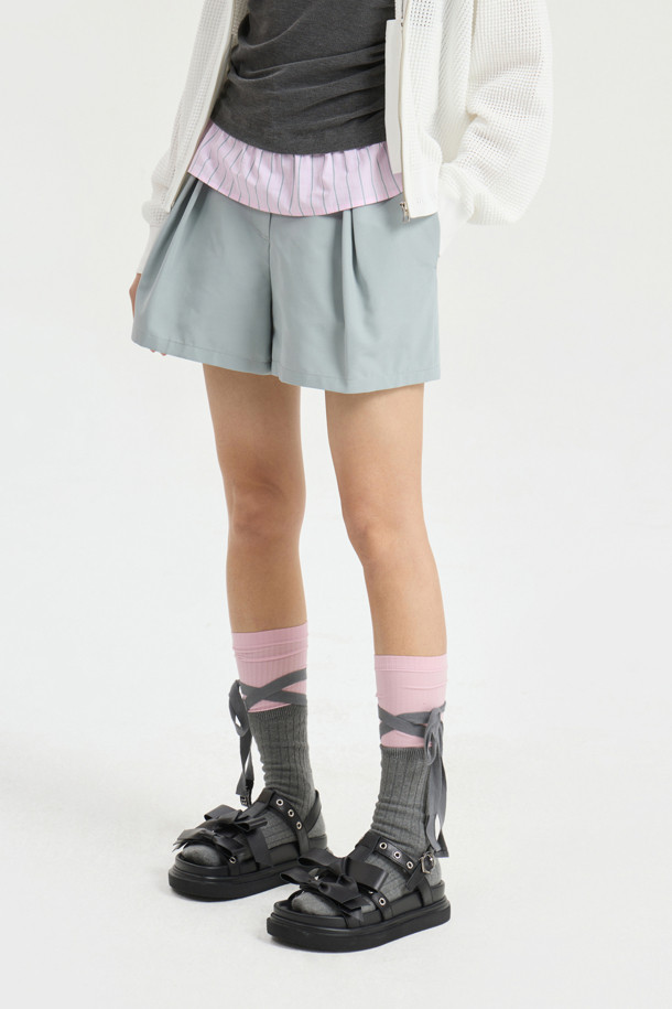 LUCKY CHOUETTE - 쇼트팬츠 - Tuck Point Back Banding Shorts (mint)