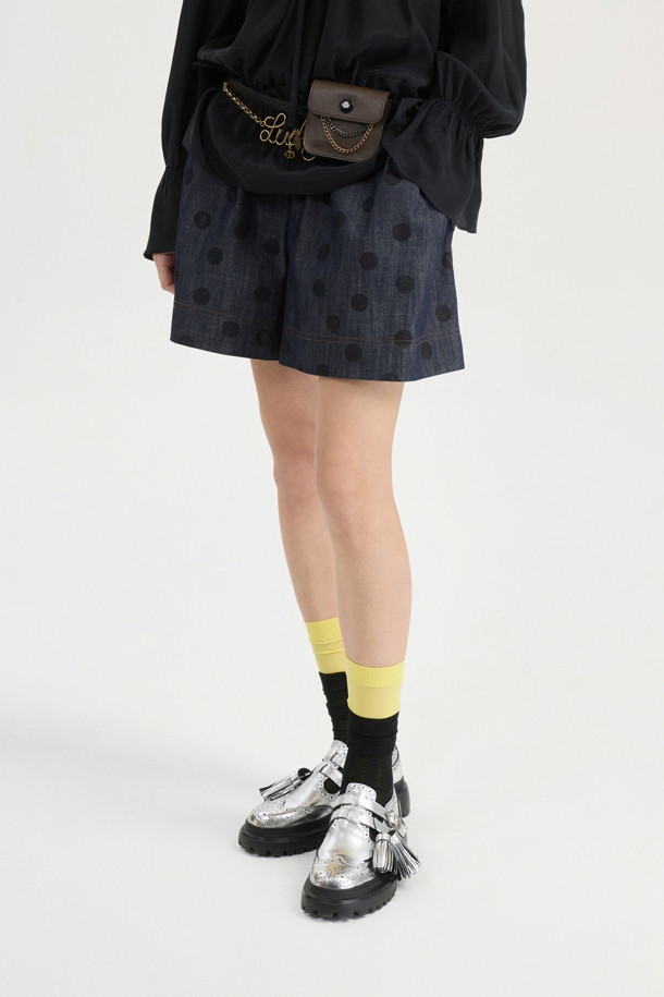 LUCKY CHOUETTE - 쇼트팬츠 - [Atelier] Dot Denim Like Banding Short Pants (dark navy)