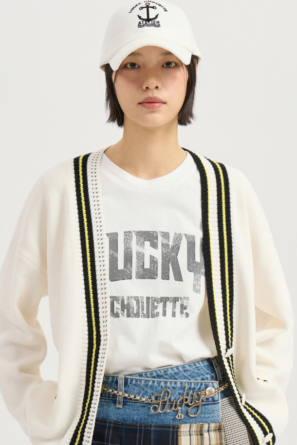 LUCKY CHOUETTE - 반소매 티셔츠 - Lucky Lettering Loose Fit Half Sleeve T-shirt (white)