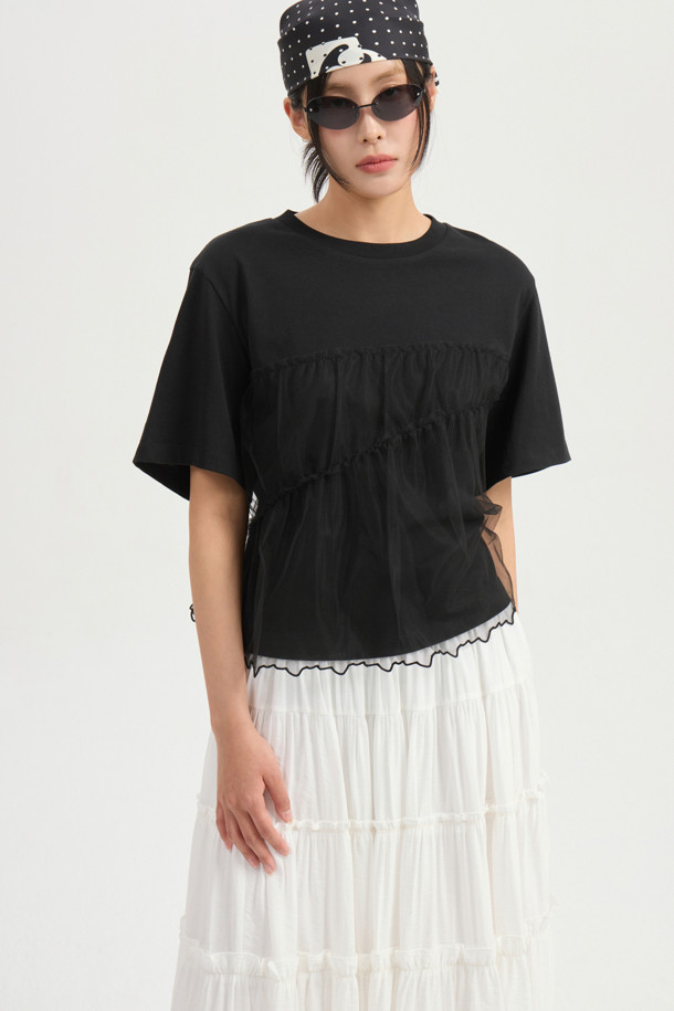 LUCKY CHOUETTE - 반소매 티셔츠 - [Re-Order] Mesh Point Half Sleeve T-shirt (black)