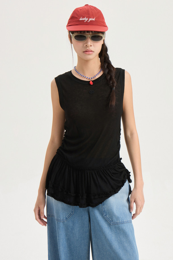 LUCKY CHOUETTE - 민소매티셔츠 - [Re-Order] Frill Point Sleeveless T-shirt