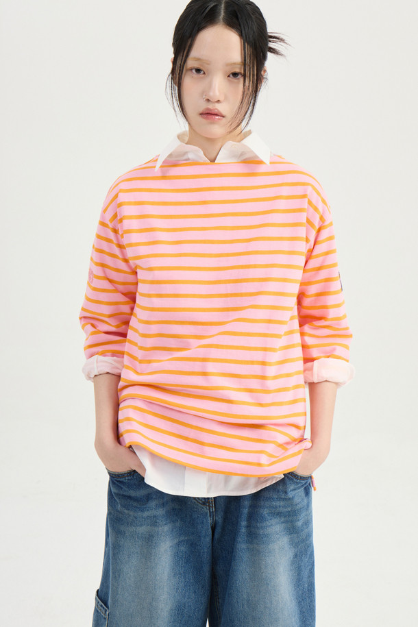 LUCKY CHOUETTE - 긴소매 티셔츠 - [Signature] Stripe Long Sleeve T-shirt (orange)