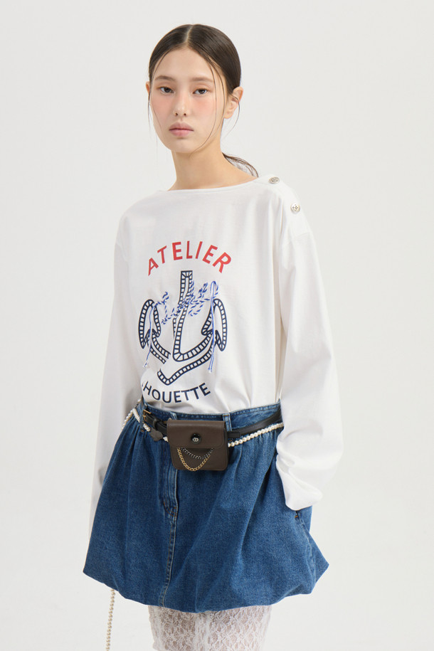 LUCKY CHOUETTE - 긴소매 티셔츠 - [Atelier] Anchor Point Stripe Long Sleeve T-shirt (white)