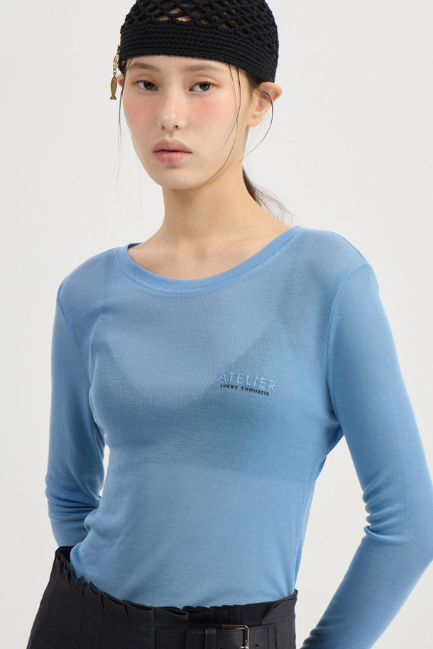 LUCKY CHOUETTE - 긴소매 티셔츠 - [Atelier] Mesh Slim Fit Long Sleeve T-shirt (blue)