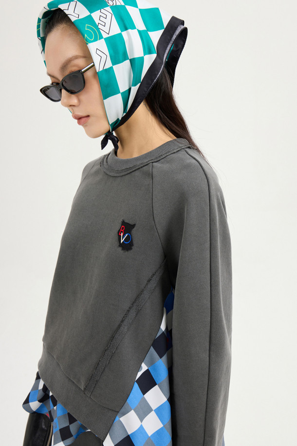 LUCKY CHOUETTE - 스웻셔츠 - Checkered Print Color Sweatshirt (dark grey)