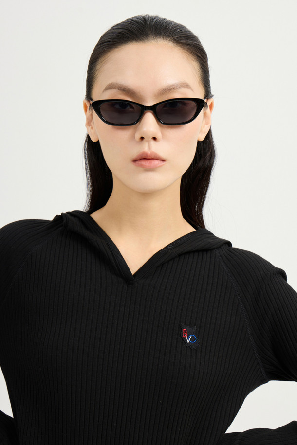 LUCKY CHOUETTE - 후디 - Embroidered Point Rib Hooded T-shirt (black)