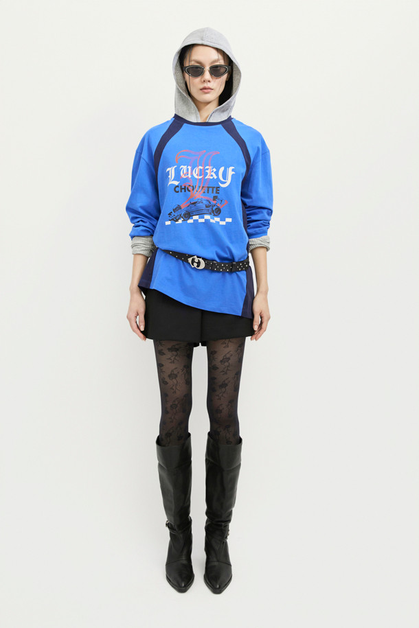 LUCKY CHOUETTE - 긴소매 티셔츠 - Coloring Point Long-sleeve T-shirt (blue)