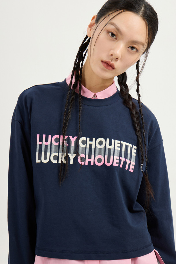 LUCKY CHOUETTE - 긴소매 티셔츠 - Printed Cropped Long-sleeved T-shirt (dark navy)