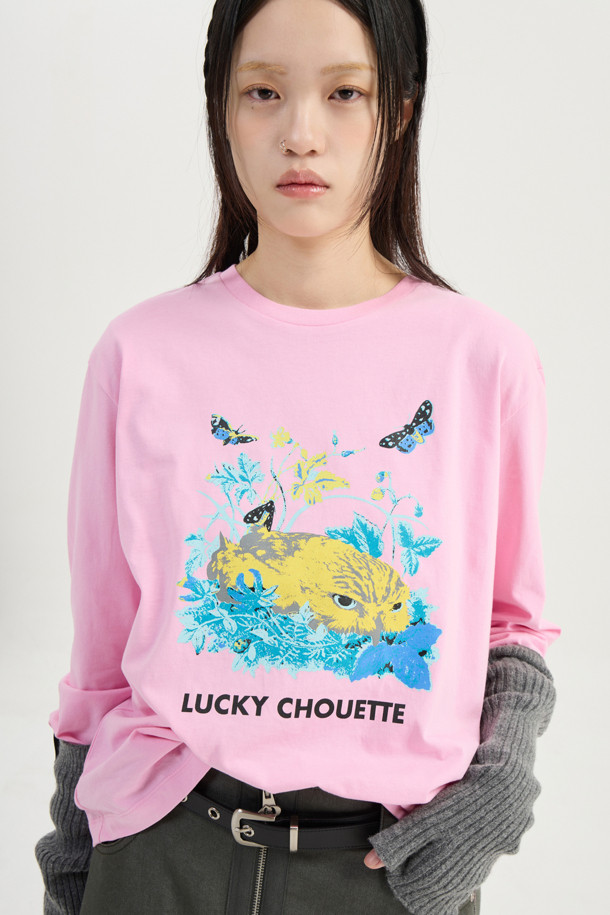 LUCKY CHOUETTE - 긴소매 티셔츠 - Chouette Point Long Sleeve T-shirt (pink)