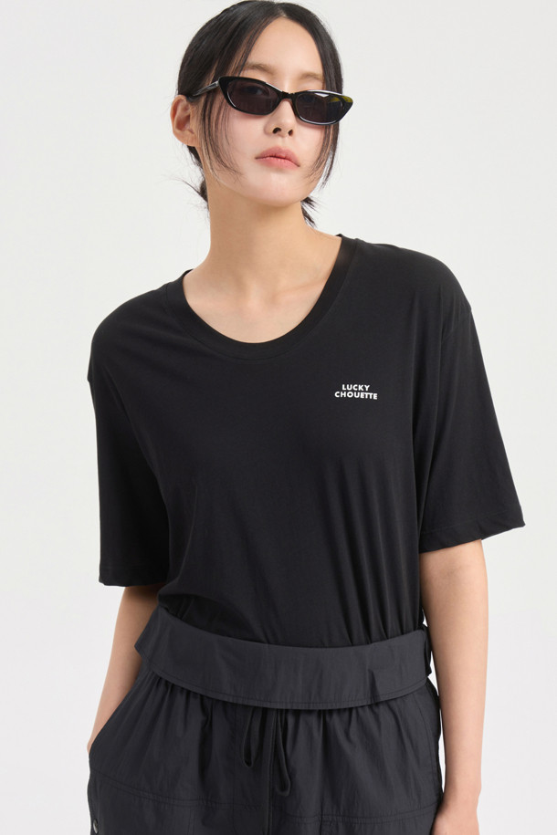 LUCKY CHOUETTE - 반소매 티셔츠 - Loose Fit Half Sleeve T-shirt (black)
