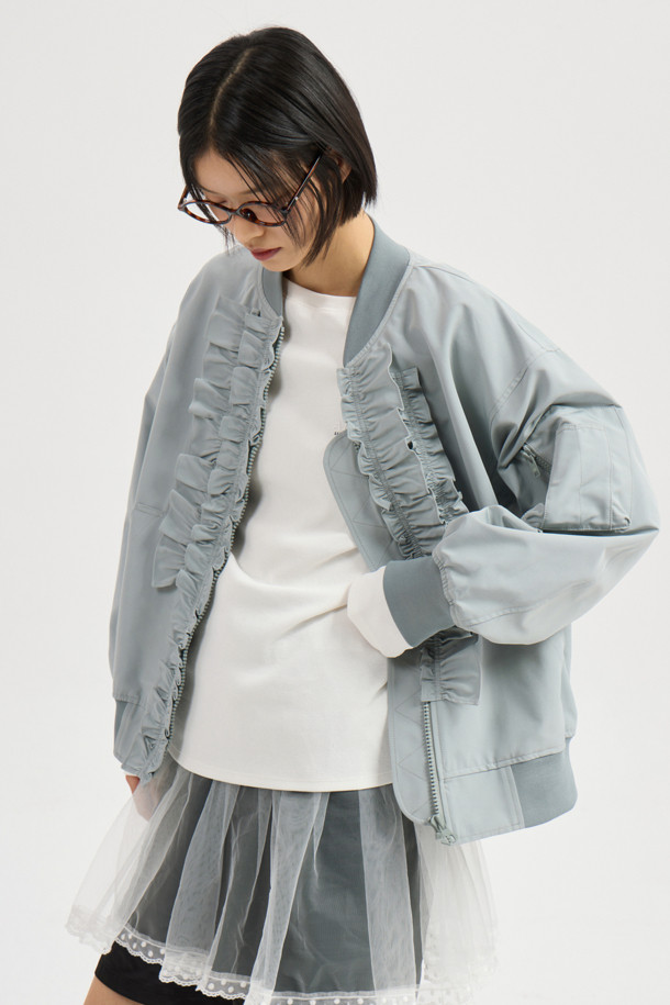 LUCKY CHOUETTE - 점퍼 - Frill Detail Knit Ribbed Jumper (mint)