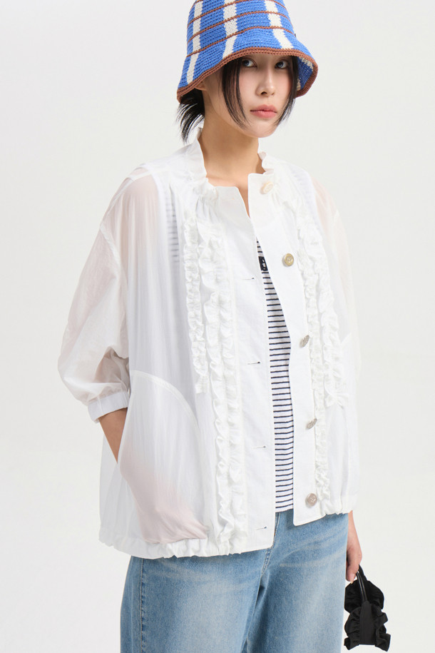 LUCKY CHOUETTE - 점퍼 - [Re-Order] Button Up Frill Jumper (white)