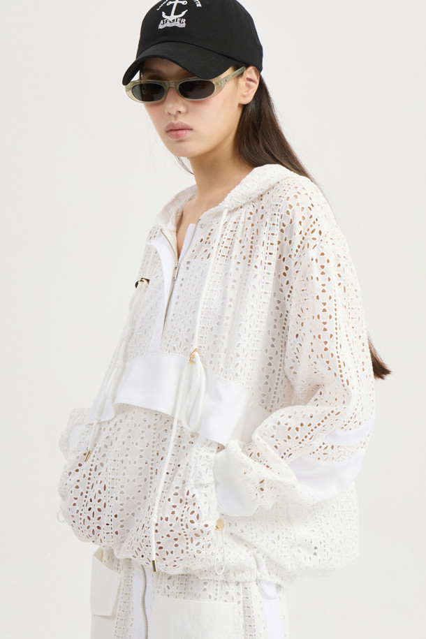 LUCKY CHOUETTE - 점퍼 - [Atelier] Check Hood Anorak Jumper (white)