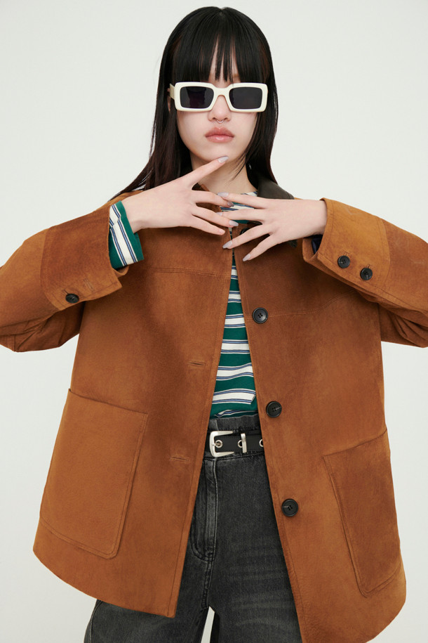 LUCKY CHOUETTE - 점퍼 - [Atelier] Colored Collar Real Suede Jumper (brown)