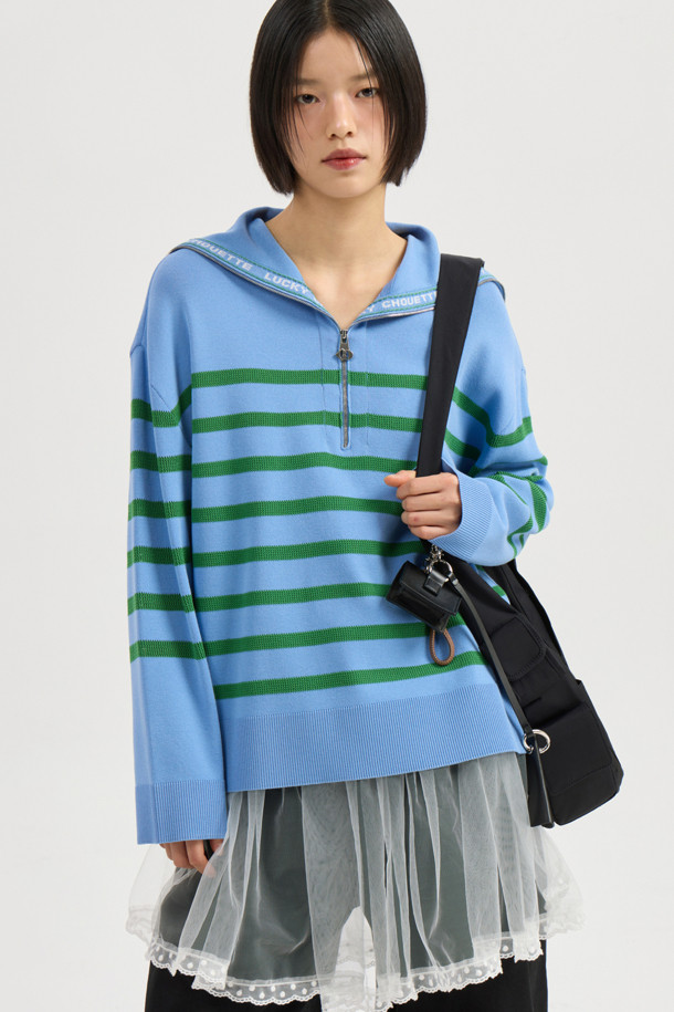 LUCKY CHOUETTE - 스웨터 - Sailor Zip up Pullover (blue)